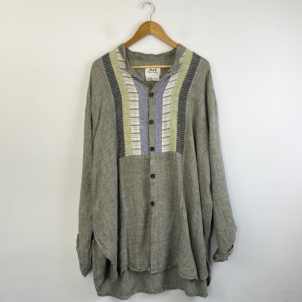 Flax By Jeanne Engelhart Button Down Tunic Top Linen Size Large